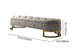 Luxurious Beige Upholstered Bedroom Bench with Tufted Seat and 2 Storage Drawers