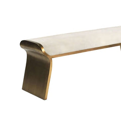 Luxurious leathaire upholstered beige bench with stainless steel base