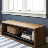 Industrial Wood Entryway Bench with Shoe Storage Shelf in Black