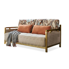 Golden Metal Frame Beige Upholstered Sofa Bed - Modern Convertible Full Sleeper Furniture