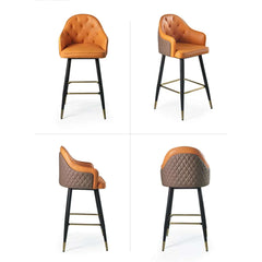 Modern beige bar stool with PU leather upholstery, full back, and arms