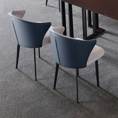 Sleek gray armchair with carbon steel legs, upholstered armrests, and blue seat - 2-piece dining chair set