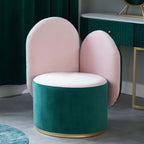 Modern green velvet sidechair with pink upholstery and gold base metal - stylish single chair