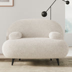 White cream boucle accent chair with matching pouf ottoman for modern lounge seating