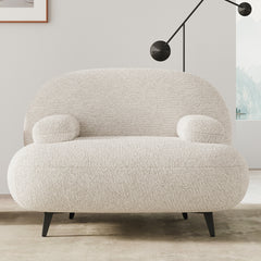 Moderner weißer Creme -Boucle -Akzent -Stuhl mit Pouf Ottoman Set Lounge Stuhl mit Fußschemel