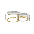 Stylish gold metal round coffee table with white marble accent for home interiors
