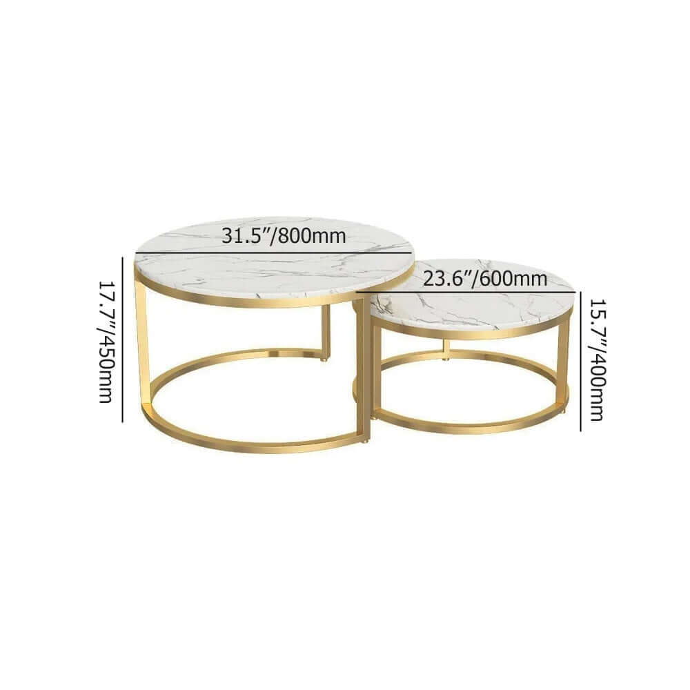 Stylish gold metal round coffee table with white marble accent for home interiors