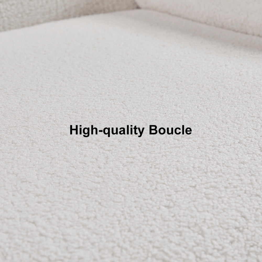 White cream boucle accent chair with matching pouf ottoman for modern lounge seating