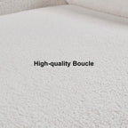 White cream boucle accent chair with matching pouf ottoman for modern lounge seating