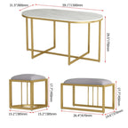 Trendy oval dining table and stools with contemporary white stone top and metal frame for modern dining room