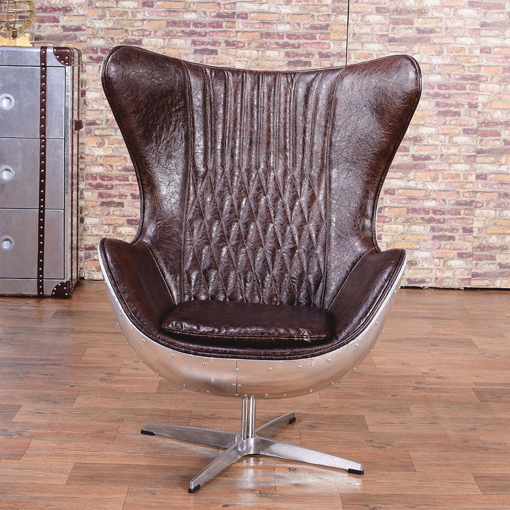 Brown & Silver Office Chair Upholstered Leather Swivel Task Chair with Wing Back