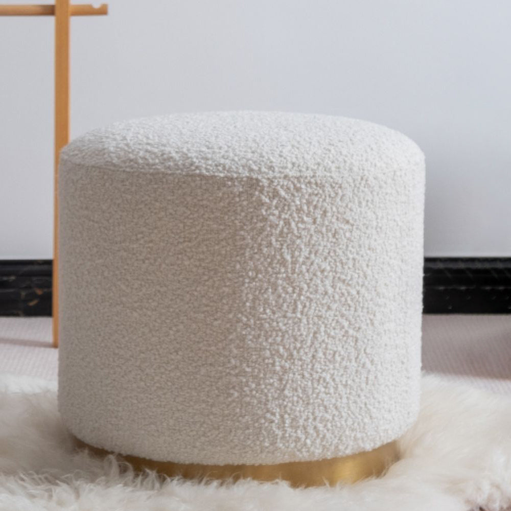 Modern white round lamb boucle sherpa vanity stool makeup stool for cozy and elegant home decor