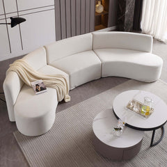 White curved sectional sofa with velvet upholstery for modern living room decor