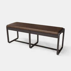 Contemporary 47 inch midcentury modern walnut entryway bench with sophisticated PU leather upholstery