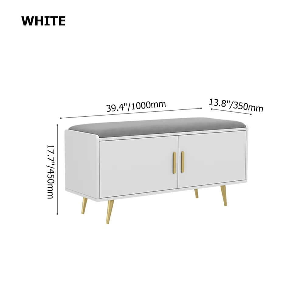 Retro bench with door in white upholstered velvet - convenient shoe storage solution