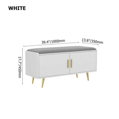 Retro bench with door in white upholstered velvet - convenient shoe storage solution