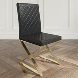 Modern Black Upholstered Leather Dining Table Chair Gold Legs Set of 2