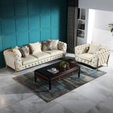 91" Beige Modern Chesterfield Sofa 3Seater Button Tufted LeathAire