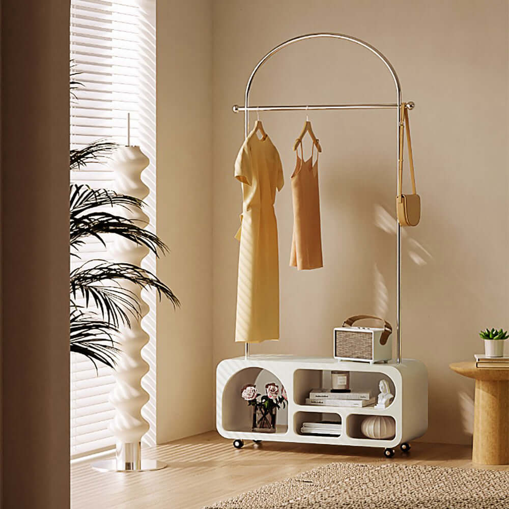 Art Deco Entryway Hall Tree with Storage Bench in White & Silver - Stylish and functional furniture Image principale du produit