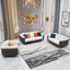 Gray and Beige Modern Living Room Set with Faux Leather Upholstered Sofa and Pillow Included