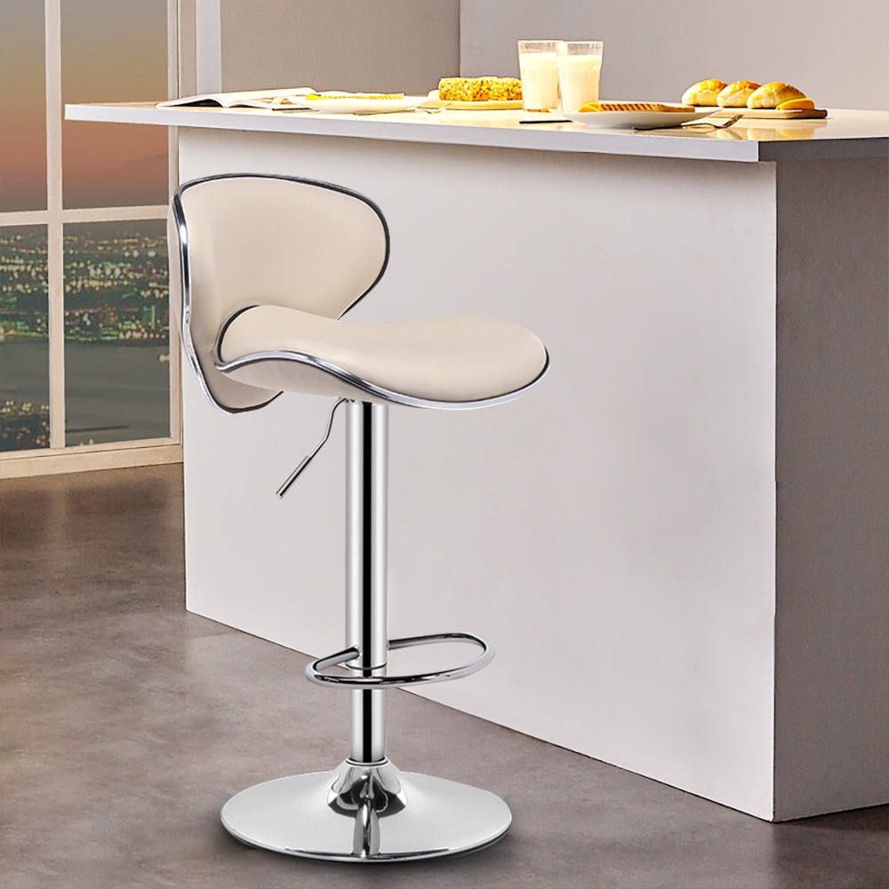 Bar Height Bar Stool White PU Leather Upholstery 30.3" Bar Chair with Backrest