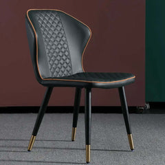 Dark Green Modern PU Leather Wingback Dining Chair Set of 2 Carbon Steel Leg