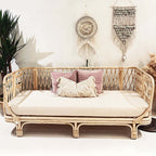 Rattan Frame Natural Sofa in Small Size with Cotton & Linen Upholstery