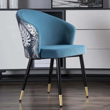 Upholstered Blue Velvet Dining Chair Curved Back Modern Arm Chair