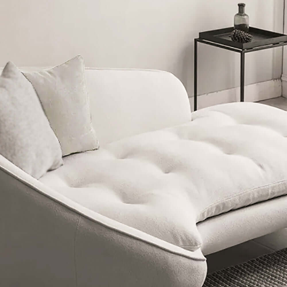 Modern white and black chaise longue 3-seater sofa with linen upholstery and steel legs