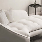 Modern white and black chaise longue 3-seater sofa with linen upholstery and steel legs