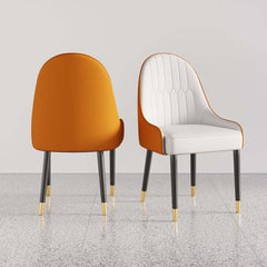 Stylish PU leather white and orange dining chairs with metal legs, set of 2, for fashionable dining room seating