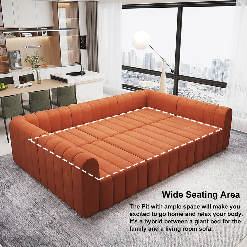118.9'' Velvet Modular Pit Sectional Sofa Set Convertible 6Seater Upholstered Orange