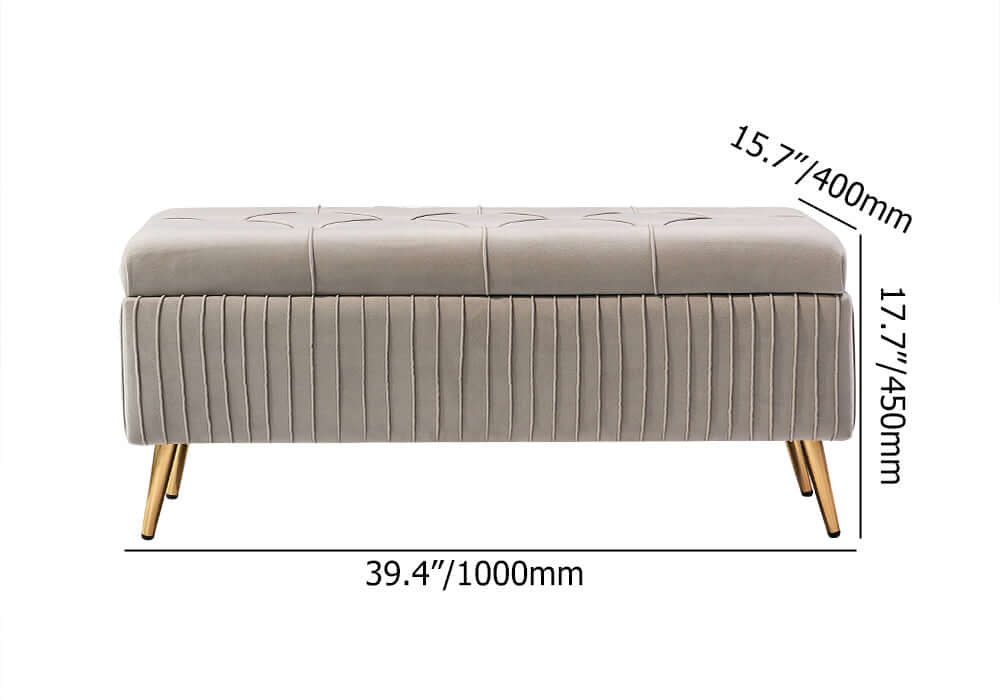 Chic velvet storage bench with gold legs for modern living spaces