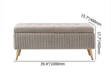 Modern Velvet Storage Bench Flip Top in Gray with Gold Legs