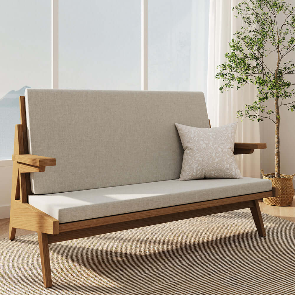 Modern 3-Piece Rattan and Ash Wood Sofa, Loveseat, and Chair Set with White Cushions