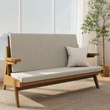 3 Pieces Living Room Set Rattan & Ash Wood Sofa & Loveseat & Chair with White Cushion