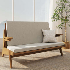 Modern 3-Piece Rattan and Ash Wood Sofa, Loveseat, and Chair Set with White Cushions