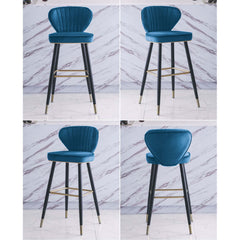 Chic and comfortable blue velvet barstools with backrest set of 3 for kitchen island