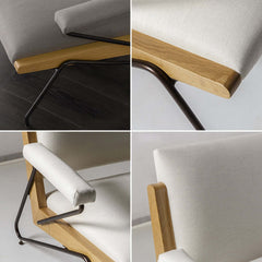 Beige accent chair crafted with cotton and linen upholstery on a sleek black carbon steel frame