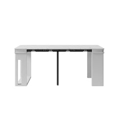 Contemporary walnut and gray dining set with extendable table, 4 chairs, and stylish storage sideboard