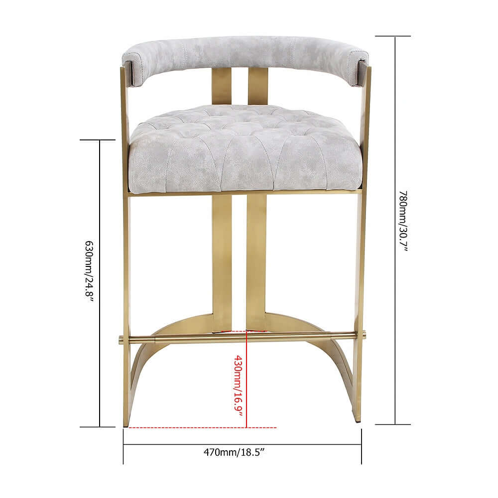 Chic and sophisticated bar height stool with gray velvet upholstery