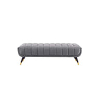 Elegant gray velvet upholstered bedroom bench with wooden legs