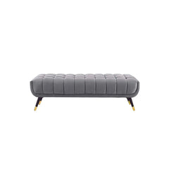 Elegant gray velvet upholstered bedroom bench with wooden legs