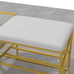 Luxurious white and gold PU leather upholstered bench for entryway