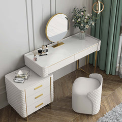 Modern White Makeup Vanity Set with Adjustable Mirror and Seat