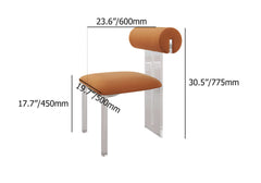 Chic set of 2 modern upholstered orange velvet dining chairs with acrylic side chairs