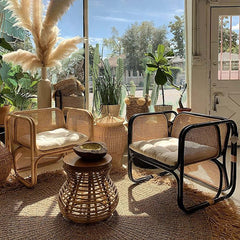 Natrual Rattan Accent Chair with Ash Wood Arm for Indoor/Outdoor Use