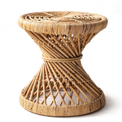 15.7 inch Woven Rattan End Table in Unique Hourglass Shape for Living Room Decor