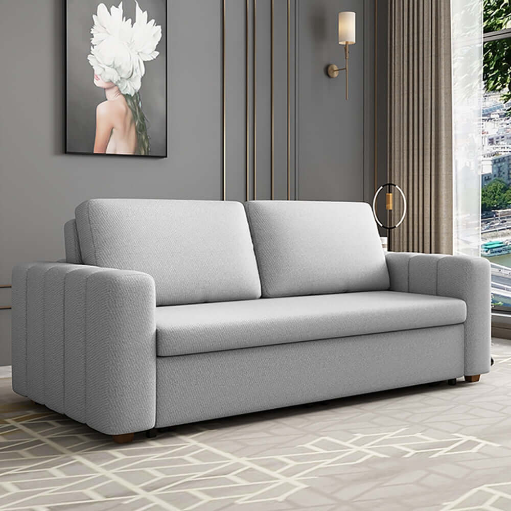 Modern 71" gray convertible sleeper couch with storage, perfect for small living areas メイン画像