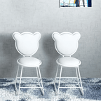 Elegant White Velvet Upholstered Dining Chair Vanity Stool - Backrest in Bear Shape - 2 Pieces